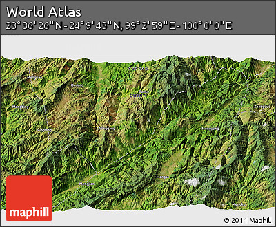 Satellite 3D Map of the Area around 23° 53' 5" N, 99° 31' 30" E