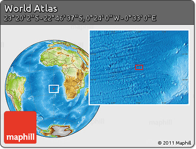 Physical Location Map of the Area around 23° 3' 19" S, 0° 4' 30" E