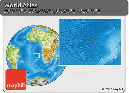 Physical Location Map of the Area around 23° 3' 19" S, 0° 55' 29" E