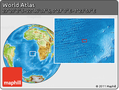 Physical Location Map of the Area around 23° 3' 19" S, 0° 55' 29" E