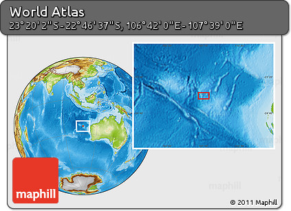 Physical Location Map of the Area around 23° 3' 19" S, 107° 10' 30" E