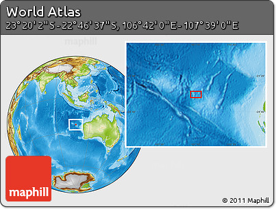 Physical Location Map of the Area around 23° 3' 19" S, 107° 10' 30" E