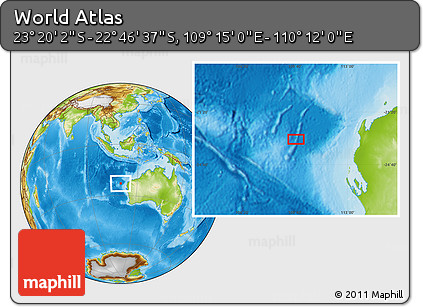 Physical Location Map of the Area around 23° 3' 19" S, 109° 43' 29" E
