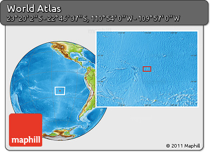 Physical Location Map of the Area around 23° 3' 19" S, 110° 25' 30" W