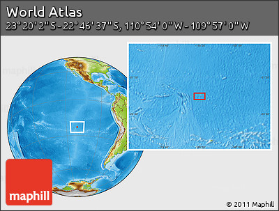 Physical Location Map of the Area around 23° 3' 19" S, 110° 25' 30" W