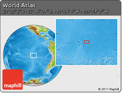 Physical Location Map of the Area around 23° 3' 19" S, 110° 25' 30" W