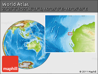 Physical Location Map of the Area around 23° 3' 19" S, 113° 7' 30" E