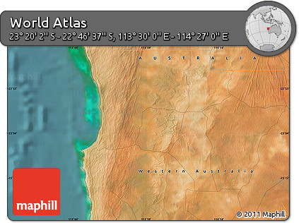 Satellite Map of the Area around 23° 3' 19" S, 113° 58' 29" E
