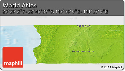 Physical Panoramic Map of the Area around 23° 3' 19" S, 113° 58' 29" E