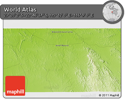 Physical 3D Map of the Area around 23° 3' 19" S, 115° 40' 30" E
