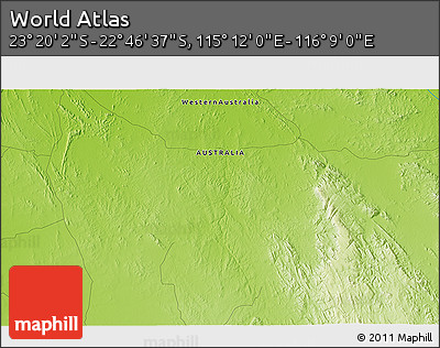 Physical 3D Map of the Area around 23° 3' 19" S, 115° 40' 30" E