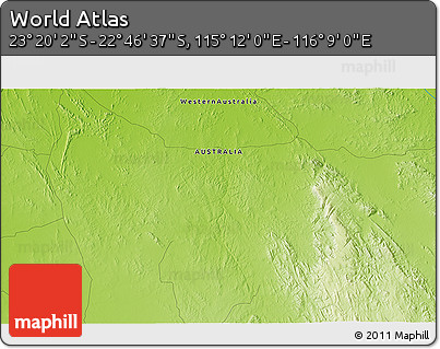 Physical 3D Map of the Area around 23° 3' 19" S, 115° 40' 30" E