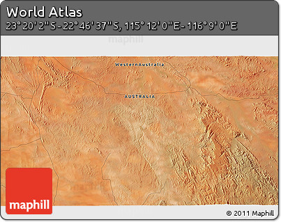 Satellite 3D Map of the Area around 23° 3' 19" S, 115° 40' 30" E