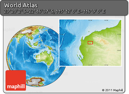 Physical Location Map of the Area around 23° 3' 19" S, 115° 40' 30" E