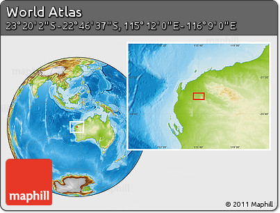 Physical Location Map of the Area around 23° 3' 19" S, 115° 40' 30" E