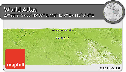 Physical Panoramic Map of the Area around 23° 3' 19" S, 115° 40' 30" E