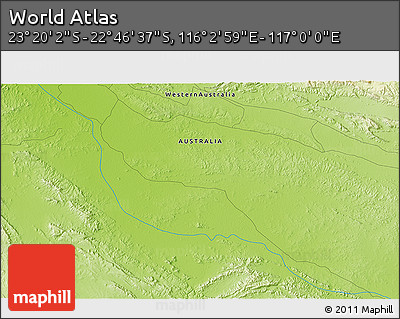 Physical 3D Map of the Area around 23° 3' 19" S, 116° 31' 30" E