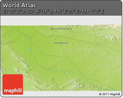 Physical 3D Map of the Area around 23° 3' 19" S, 116° 31' 30" E