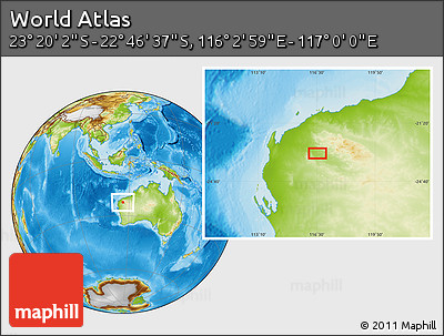 Physical Location Map of the Area around 23° 3' 19" S, 116° 31' 30" E
