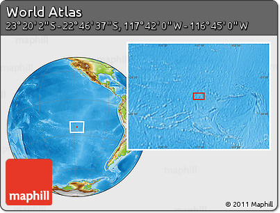 Physical Location Map of the Area around 23° 3' 19" S, 117° 13' 29" W