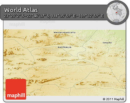 Physical 3D Map of the Area around 23° 3' 19" S, 119° 4' 29" E