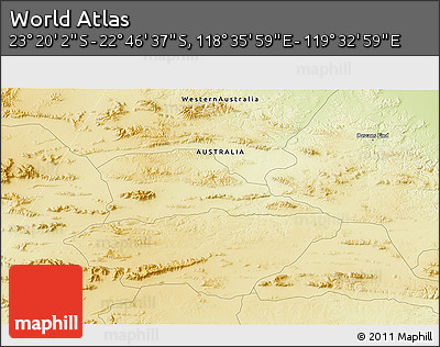 Physical 3D Map of the Area around 23° 3' 19" S, 119° 4' 29" E
