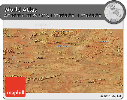 Satellite 3D Map of the Area around 23° 3' 19" S, 119° 4' 29" E