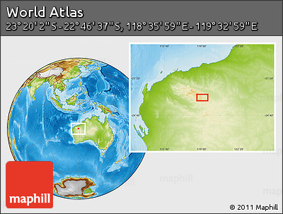 Physical Location Map of the Area around 23° 3' 19" S, 119° 4' 29" E