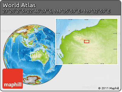 Physical Location Map of the Area around 23° 3' 19" S, 119° 4' 29" E