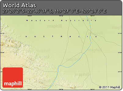 Physical Map of the Area around 23° 3' 19" S, 119° 55' 30" E