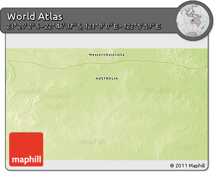 Physical 3D Map of the Area around 23° 3' 19" S, 121° 37' 30" E