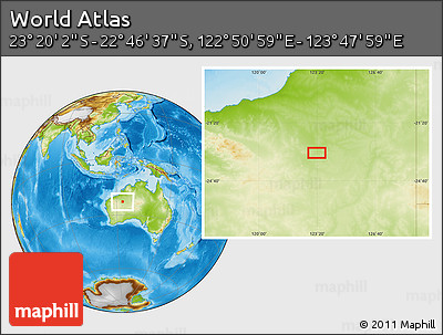 Physical Location Map of the Area around 23° 3' 19" S, 123° 19' 29" E