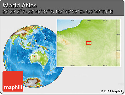 Physical Location Map of the Area around 23° 3' 19" S, 123° 19' 29" E