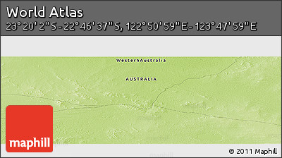 Physical Panoramic Map of the Area around 23° 3' 19" S, 123° 19' 29" E