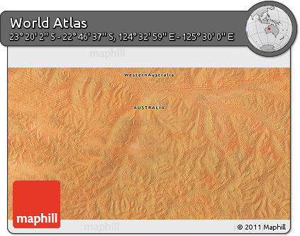 Satellite 3D Map of the Area around 23° 3' 19" S, 125° 1' 30" E