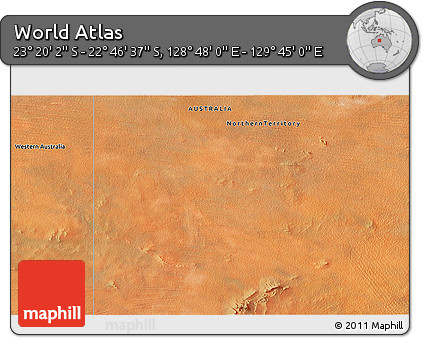 Satellite 3D Map of the Area around 23° 3' 19" S, 129° 16' 30" E