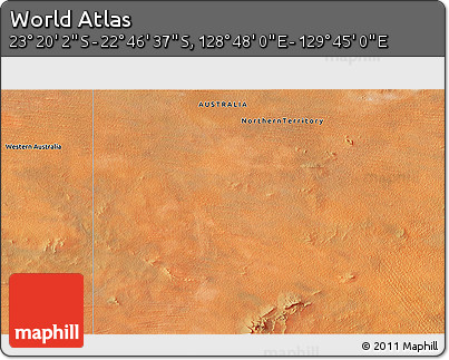 Satellite 3D Map of the Area around 23° 3' 19" S, 129° 16' 30" E