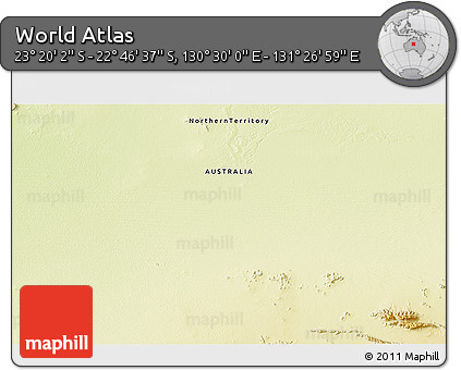 Physical 3D Map of the Area around 23° 3' 19" S, 130° 58' 29" E