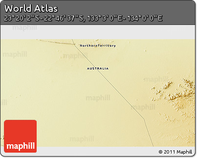 Physical 3D Map of the Area around 23° 3' 19" S, 133° 31' 30" E
