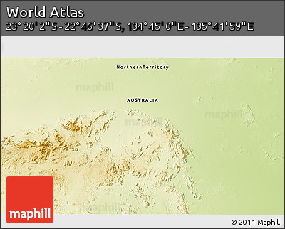 Physical 3D Map of the Area around 23° 3' 19" S, 135° 13' 29" E