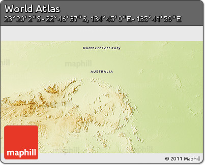 Physical 3D Map of the Area around 23° 3' 19" S, 135° 13' 29" E