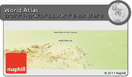 Physical Panoramic Map of the Area around 23° 3' 19" S, 135° 13' 29" E