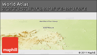 Physical Panoramic Map of the Area around 23° 3' 19" S, 135° 13' 29" E