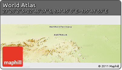 Physical Panoramic Map of the Area around 23° 3' 19" S, 135° 13' 29" E