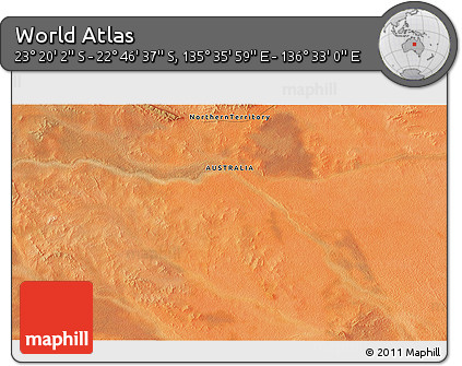 Satellite 3D Map of the Area around 23° 3' 19" S, 136° 4' 29" E