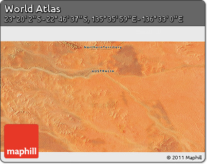 Satellite 3D Map of the Area around 23° 3' 19" S, 136° 4' 29" E
