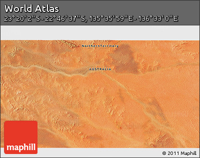 Satellite 3D Map of the Area around 23° 3' 19" S, 136° 4' 29" E