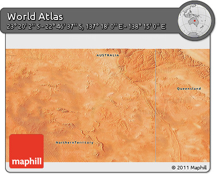 Satellite 3D Map of the Area around 23° 3' 19" S, 137° 46' 30" E