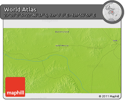 Physical 3D Map of the Area around 23° 3' 19" S, 139° 28' 29" E