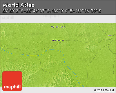 Physical 3D Map of the Area around 23° 3' 19" S, 139° 28' 29" E